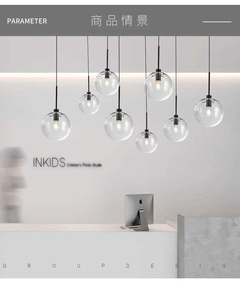 Description Picture 5 of itemClear Glass Ball Pendant Lights Home Deco Maison Hanging Light Fixture Led Hanglamp for Kitchen Bedroom Restaurant Luminaire E27