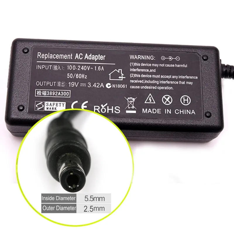 Description Picture 5 of itemPower Supply 19V 3.42A 5.5X2.5mm Laptop Charger AC Adapter Power Supply DC 19 V Volt Charge Notebook 5.5*2.5 65W B450 B550 B560