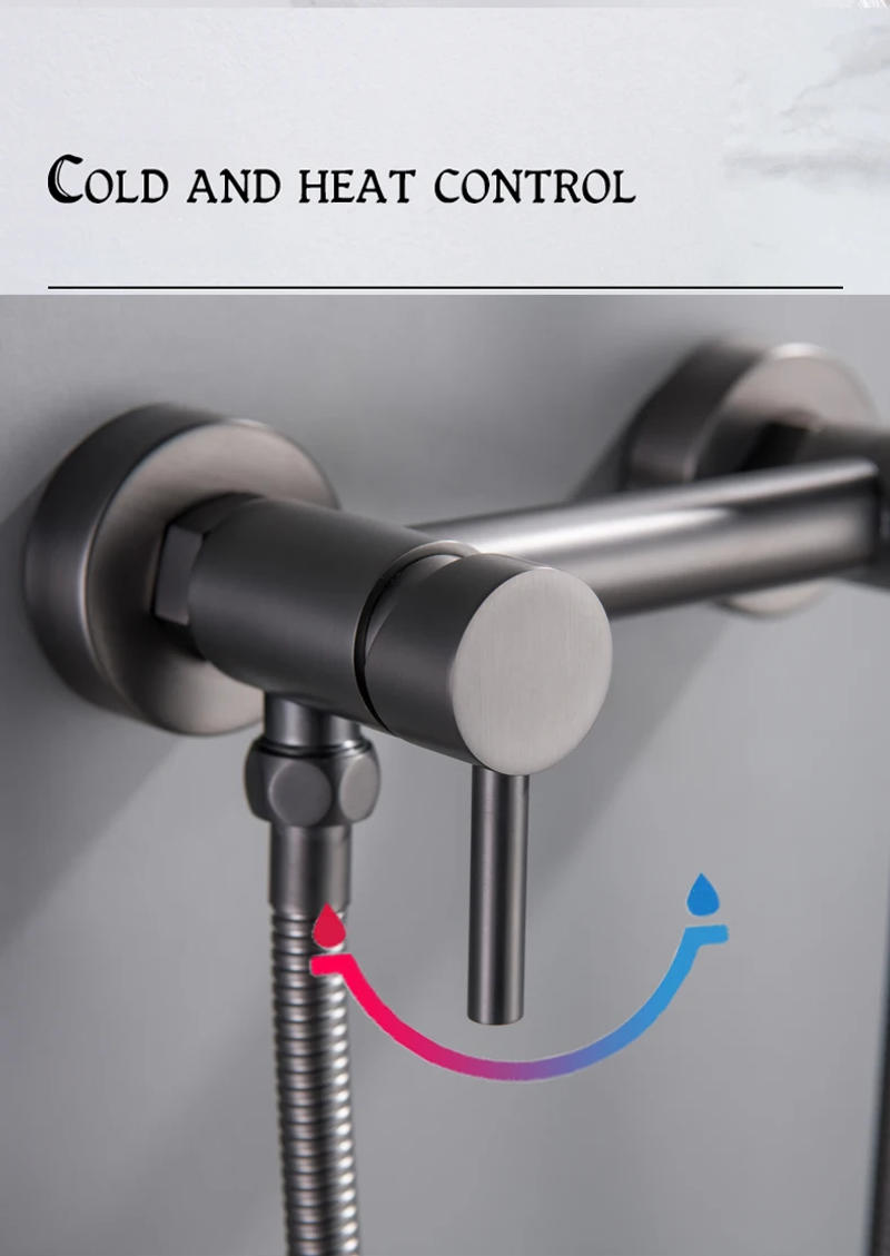 Description Picture 5 of itemSolid Brass gunmetal gray Toilet Bidet kit Sprayer Brushed metal Hot And Cold Bathroom Douche Kit Square Shattaf Shower Faucet