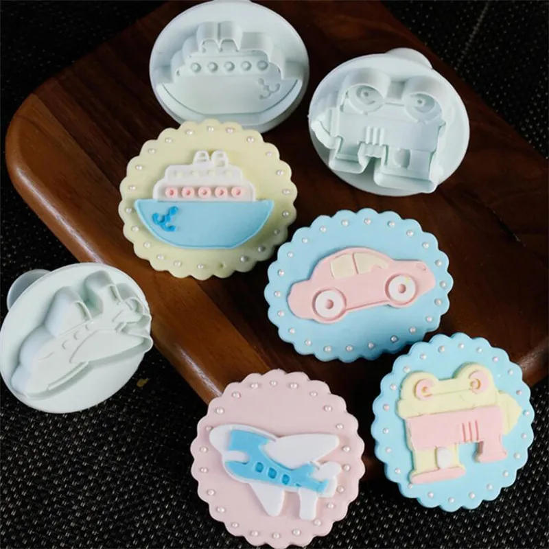 Description Picture 2 of item4Pcs/Set Cake Cookie Plunger Cutters Fondant Cake Molds Vehicles Theme (Trucks,Tractor,Forklift) Cake Decorating Baking Tools