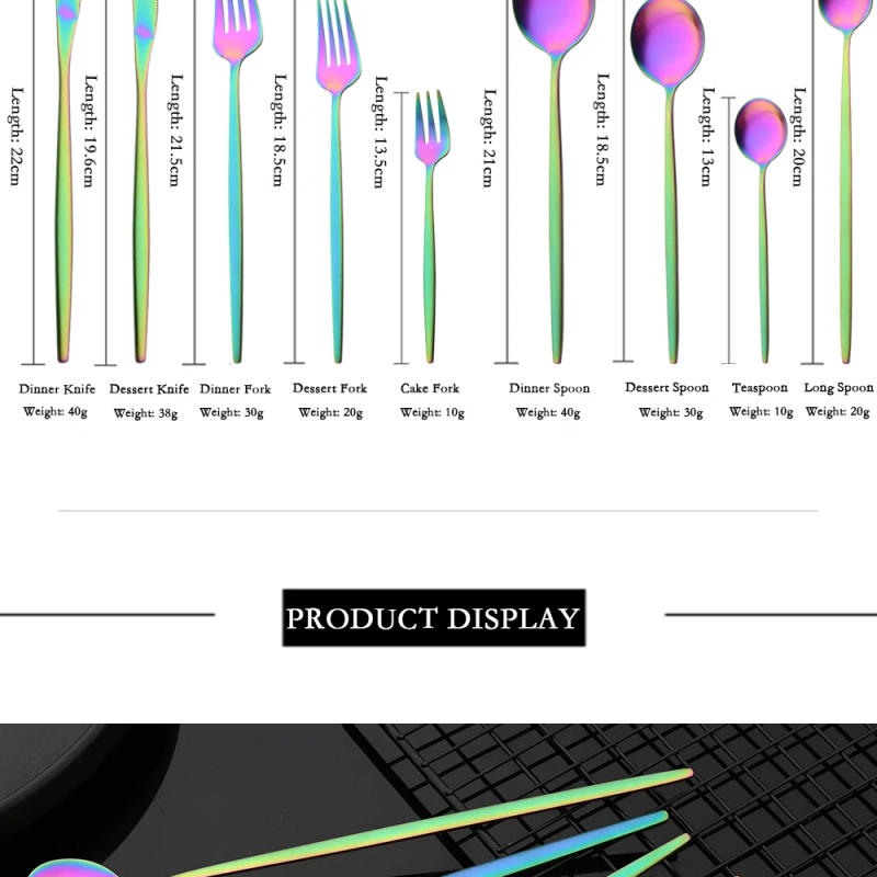 Description Picture 5 of itemColorful Cutlery Set Stainless Steel Tableware Dinnerware Set Kitchen Party Knife Fork Spoon Fruit Fork Accessories Silverware