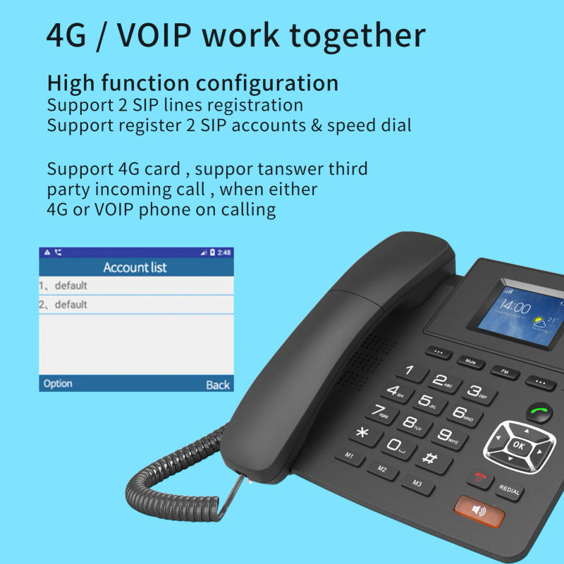 Description Picture 5 of item4G Desktop Dual modes Wireless Telephone 4G VOIP Phone Support 2 SIP Accounts WIFI SIM Card wi/ Antenna LCD Screen Auto Answer