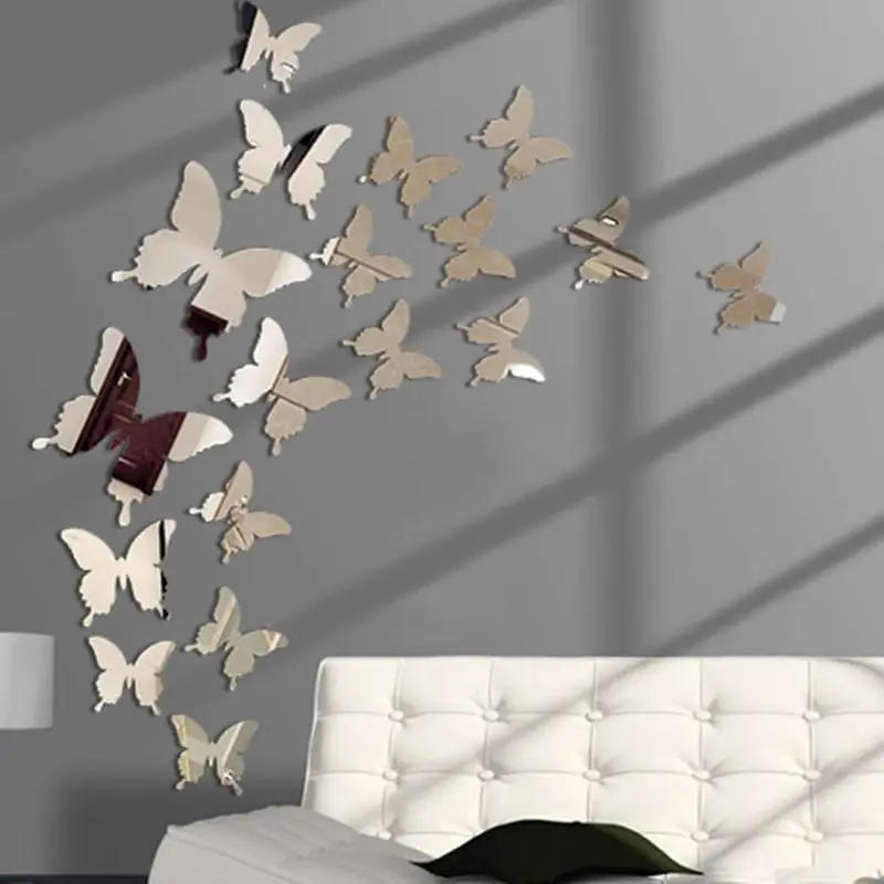 Description Picture 6 of item12Pcs/lot 3D Butterfly Mirror Wall Sticker Decal Wall Art Removable Wedding Decoration Kids Room Decoration Sticker