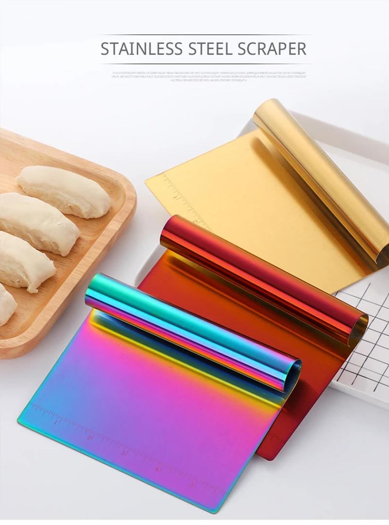 Description Picture 2 of item1/2Pcs Bread Scraper Stainless Steel Pizza Dough Scraper Cake Spatulas Tools Bread Baker Kitchen Utensils Pastry Cutter Changfen
