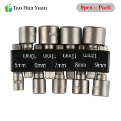 9pcs/set 5-13mm Hexagon Nut Driver Drill Bit Socket Screwdriver Wrench Set for Electric Screwdriver Handle Tools No Magnetic AA+