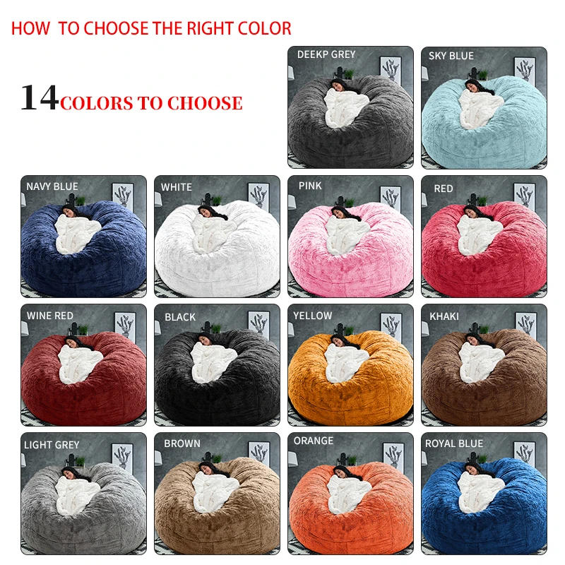 Description Picture 4 of item5ft Giant Fur Bean Bag Cover Living Room Furniture Big Round Soft Fluffy Faux Fur BeanBag Lazy Sofa Bed Coat Without Fillings