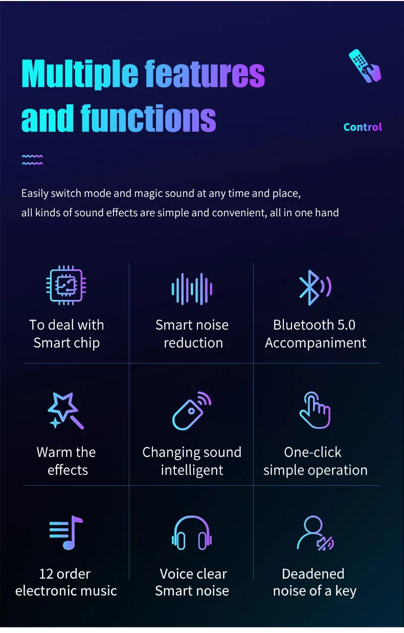 Description Picture 3 of item12 Voice Modes Changer Live Gaming Streaming Sound Changes Microphone Mini Portable Voice Modulator for Phone PC Tablet Laptop