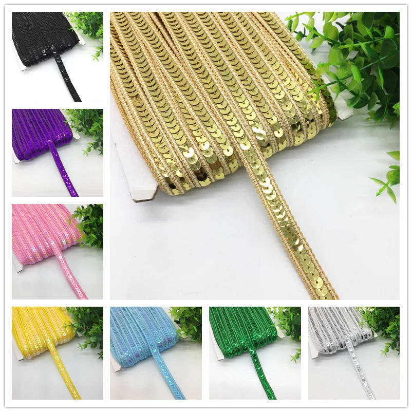 Description Picture 2 of item3 yards 13mm Sequins Ribbon Lace Trim Sequin Fabric For Dress Clothes Headdress Bridal Sewing Accessories DIY