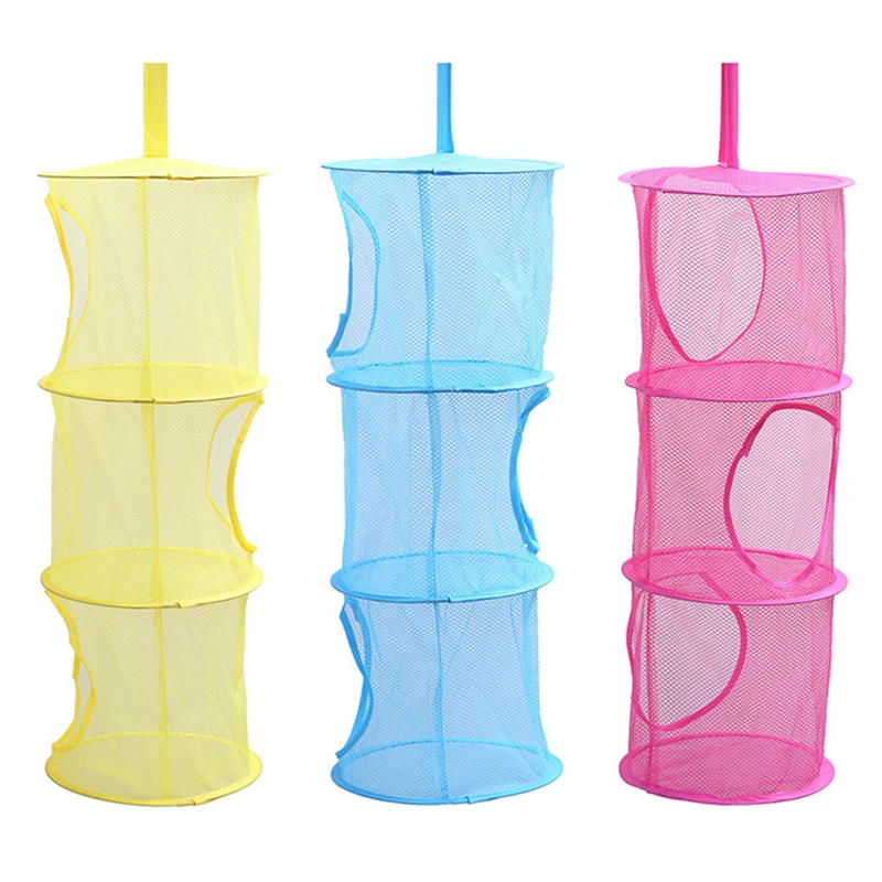 Description Picture 4 of itemFoldable 3 Shelf Hanging Storage Net Kids Toy Organizer Bag Cylindrical Storage Basket for Home Wall Door Closet Store