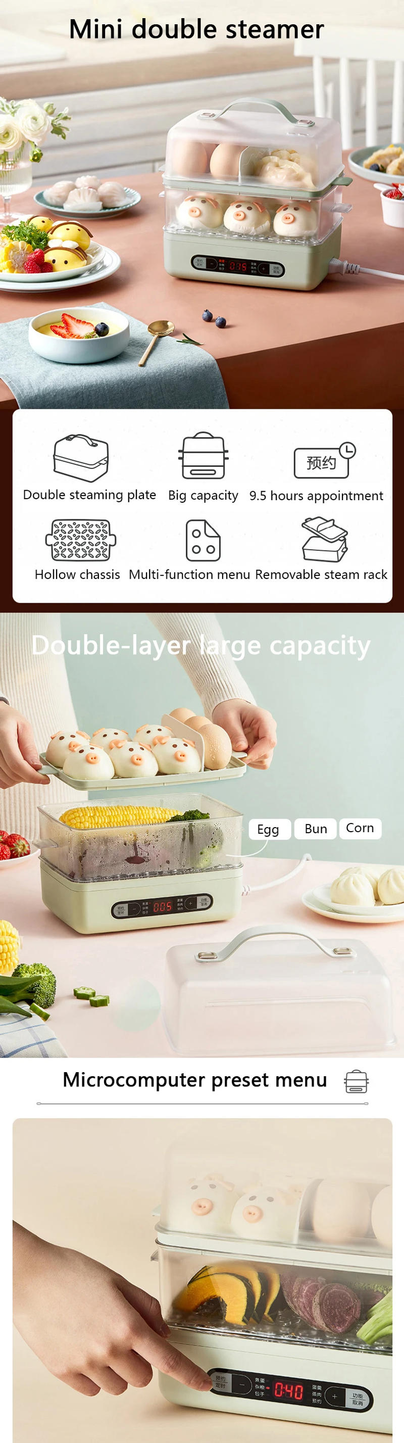 Description Picture 2 of itemDMWD Household Egg Cooker Double Layer Steamed Egg Timer boiler Steamer Breakfast Machine Automatic Power Off