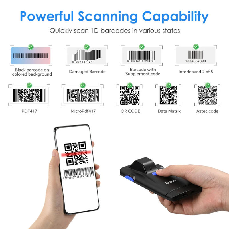 Description Picture 3 of itemEyoyo 2D Phone Back Clip Bluetooth Barcode Scanner Portable Barcode Reader Data Matrix Code 1D 2D QR Scanner Android IOS System