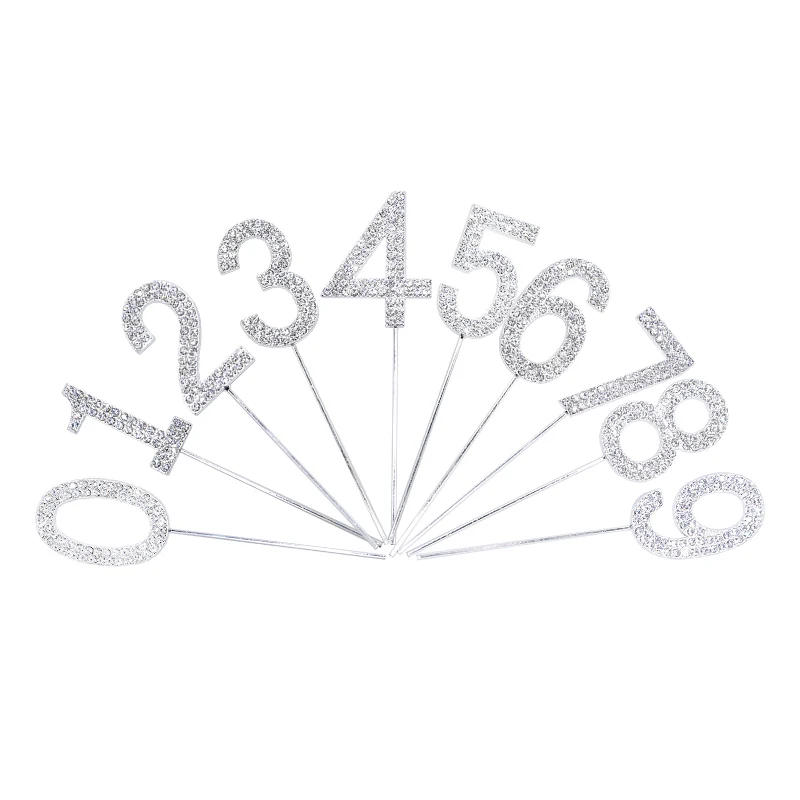 Description Picture 5 of item1Pc Glitter Alloy Rhinestone Number Cake Toppers Baby Shower Birthday Decoration Wedding Gold Silver Digital Cakes Dessert Decor