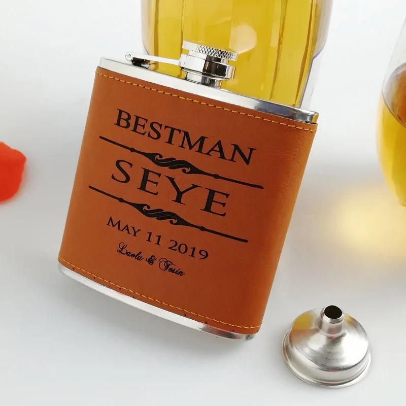 Description Picture 4 of item6 oz Brown leather hip flask hip flask ,Free Personalized Engraved ,Groom or Groomsman or Best man gift , Birthday gift
