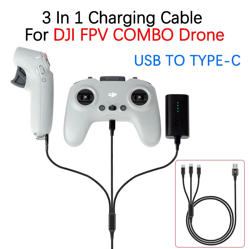 Description Picture 2 of itemFor DJI FPV COMBO Drone Remote Control Flying Glasses Battery Motion Controller 3 In 1 Charge Cable USB To Type-c Line Accessory