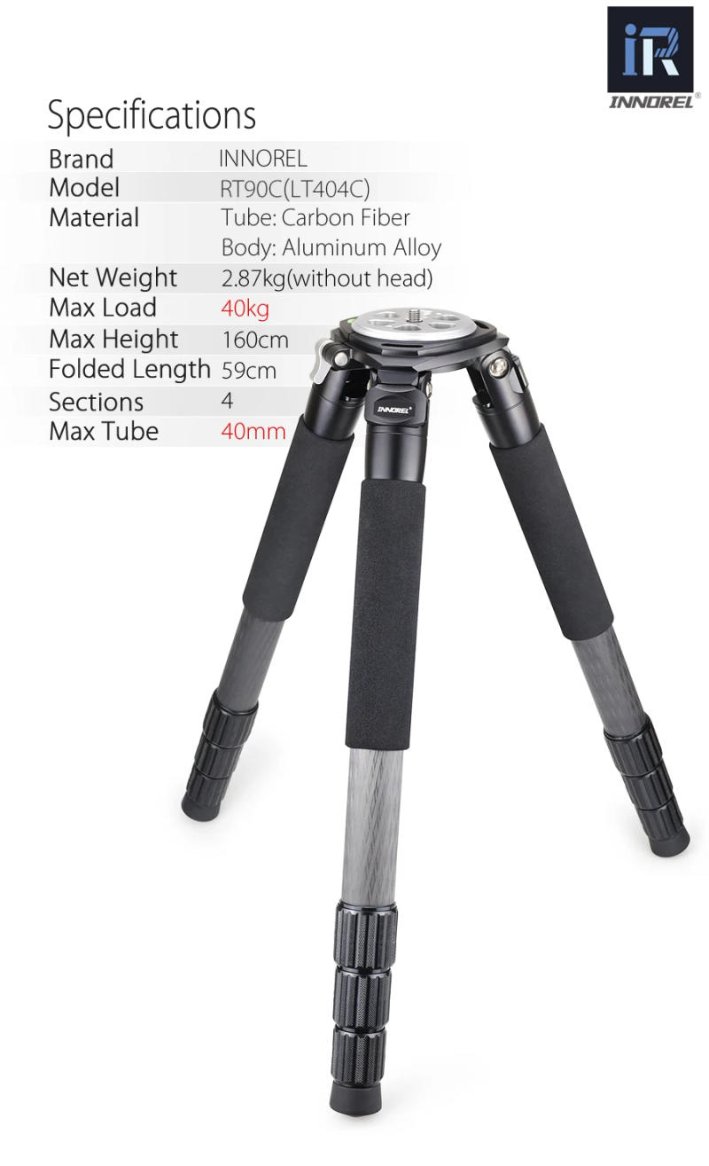 Description Picture 4 of itemINNOREL RT90C(LT404C) Professional Heavy Duty Camera Tripod Ultra Stable Top Level Birdwatching Camera Stand 40mm Leg Tube