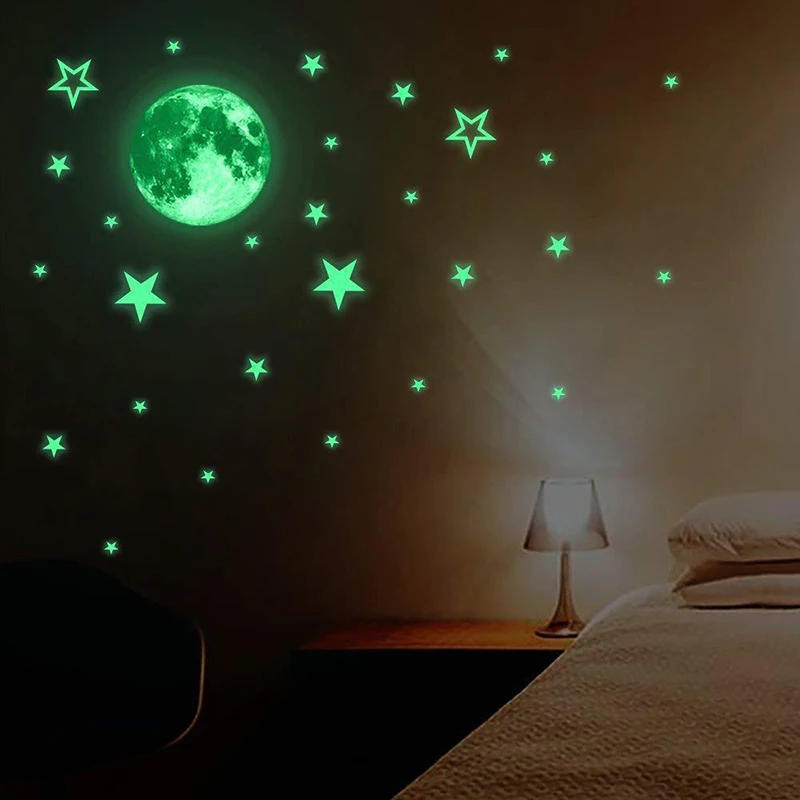 Description Picture 6 of itemLuminous Moon and Stars Wall Stickers for Kids Room Baby Nursery Home Decoration Wall Decals Glow in the Dark Bedroom Ceiling