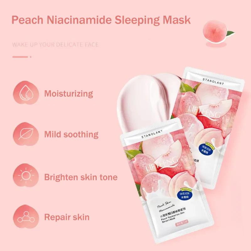 Description Picture 3 of itemMoisturizin Mascarilla Facial Mask Shrink Pore Peach Niacinamide Sleeping Mask Disposable Face Mask Skin Care Improve Roughness