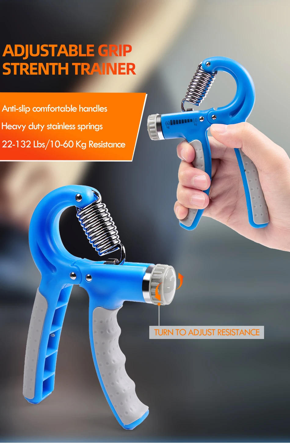 Description Picture 2 of itemGym Fitness Adjustable Count Hand Grip Set Finger Forearm Strength Muscle Recovery  Gripper Exerciser Trainer Ball Decompression