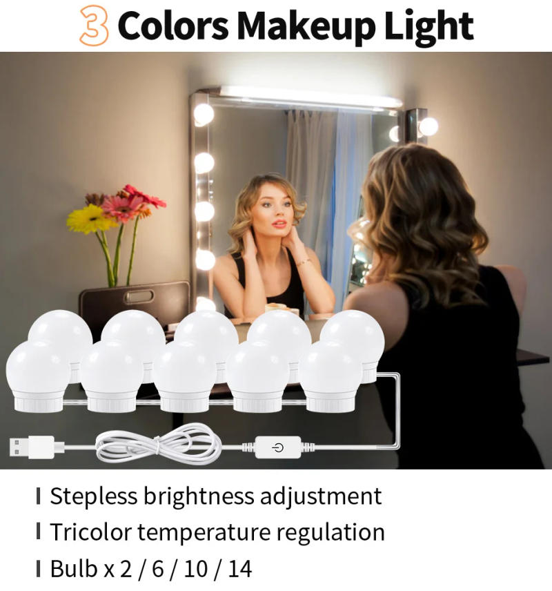 Description Picture 2 of itemMake Up Mirror Light LED Dressing Table 5V LED Vanity Lamp Cosmetic Mirror Light Bulbs Wall Lamp 3 Colors Dimming For Bathroom
