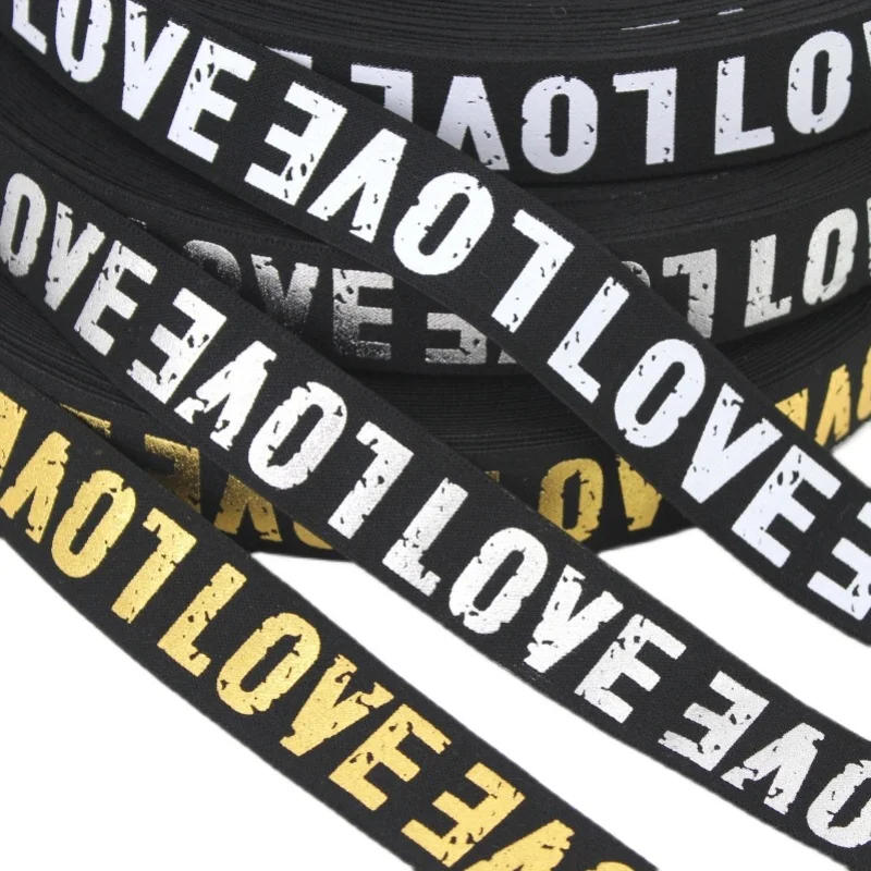 Description Picture 3 of item2/3/4cm Elastic Band Printing LOVE Rubber Webbing Classic Pattern Letter Love Elastic Belt for Clothing Trousers Sewing Supplies