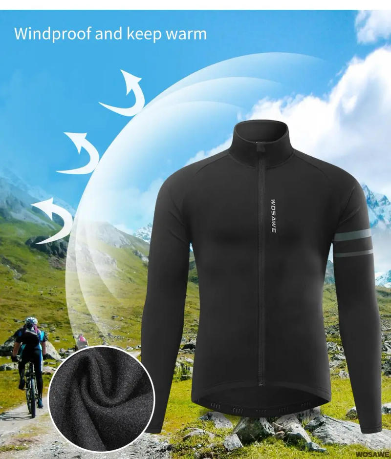 Description Picture 5 of itemWOSAWE Men'sThermal Winter Cycling Jacket Fleece Lining Long Sleeve Jersey Windproof Running Riding Ciclismo Cycling Clothing