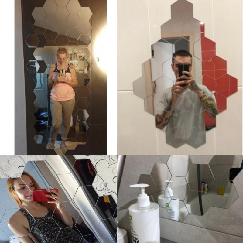 Description Picture 5 of itemHexagon 3D Mirror Wall Sticker Multiple Sizes DIY TV Background Living Room Stickers Wall Decor Bedroom Bathroom Home Decoration