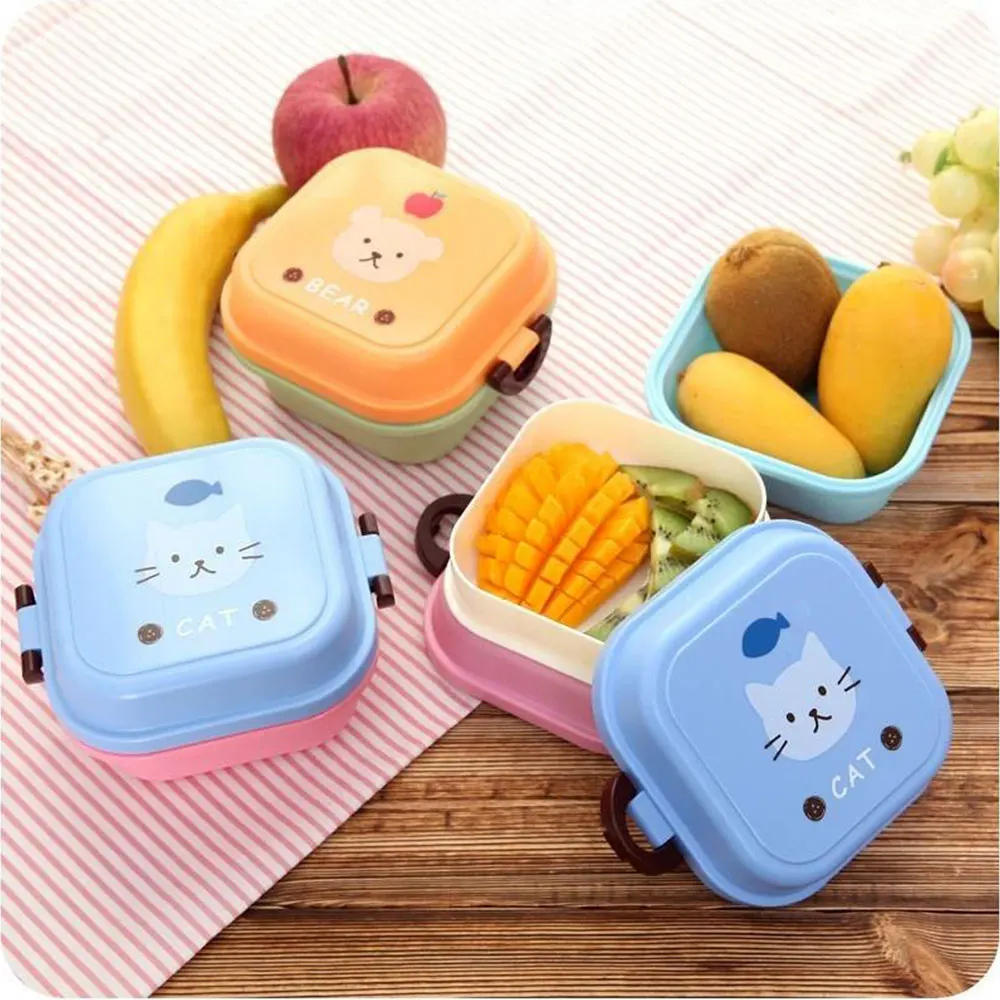 Description Picture 5 of itemCute Animal Pattern Plastic Lunch Food Box Children Baby Snack Box Double Layers Lunchbox Portable Microwave Food Container