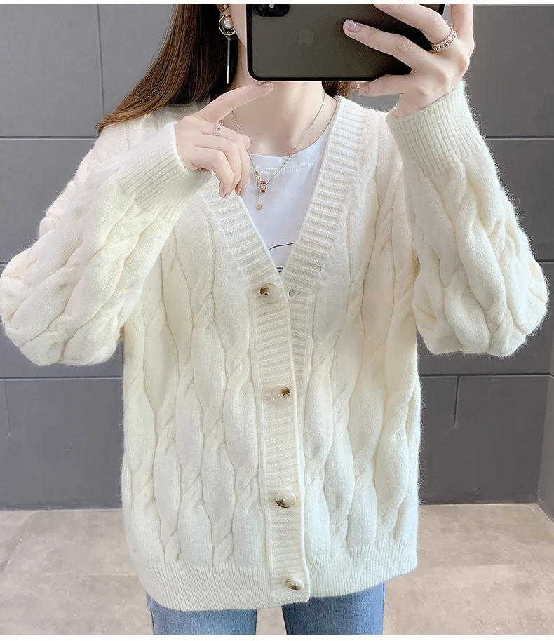Description Picture 5 of itemWomen's Knitted Cardigan Sweater Loose Fashion New Autumn And Winter Western Style Casual Jacket Coat Women