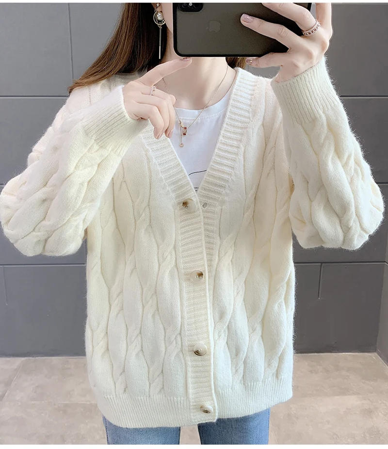 Description Picture 5 of itemWomen's Knitted Cardigan Sweater Loose Fashion New Autumn And Winter Western Style Casual Jacket Coat Women