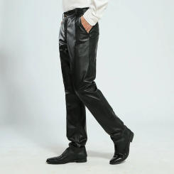 Men's Genuine Leather Pants, Thick, Large Size, Cowskin, High Waist, Straight, Windproof, Autumn, Winter