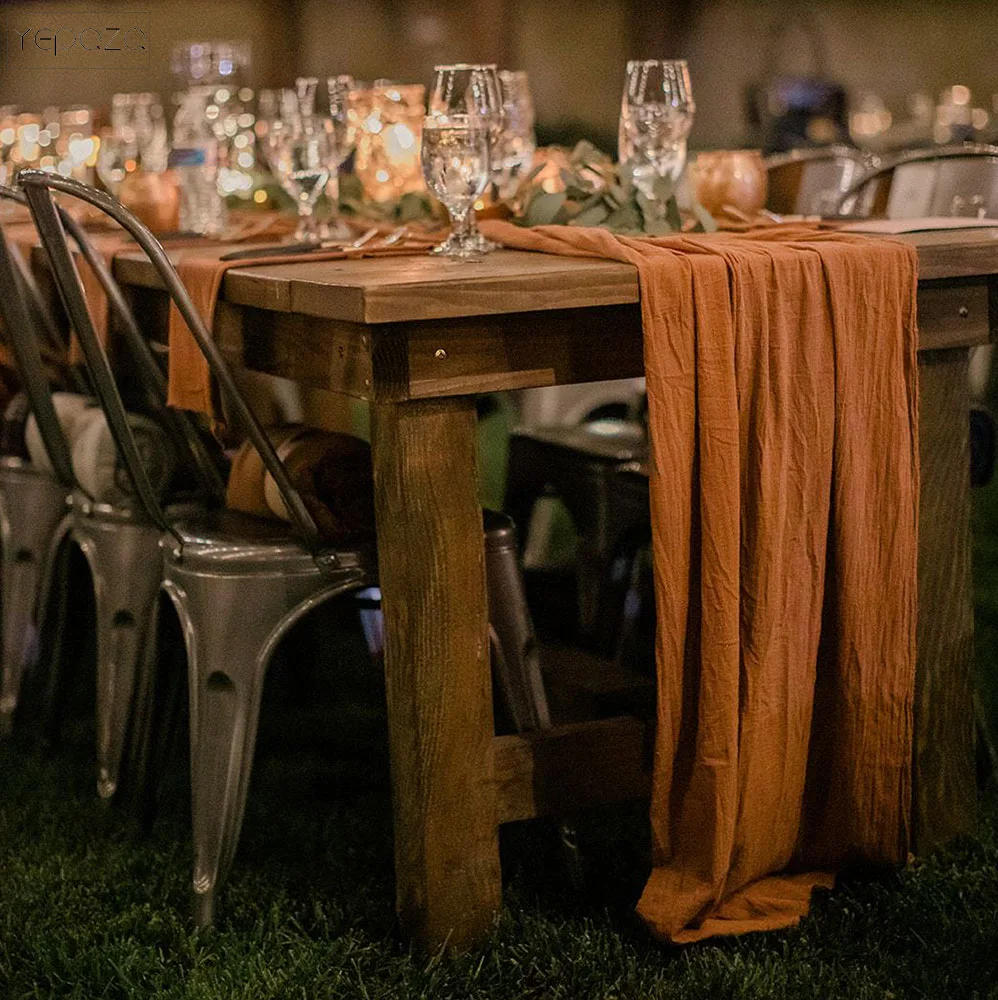 Description Picture 5 of itemYEPQZQ Wedding table decoration rust table runner terracotta cotton gauze napkins natural christmas decorations for home table