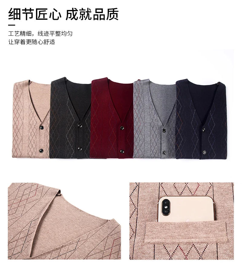 Description Picture 4 of itemTop Grand Men Waistcoat Jacket Autumn & Winter Suit Vest Male Fashion Argyle Patterns Knitwear Coat Sleeveless Sweater Cardigan