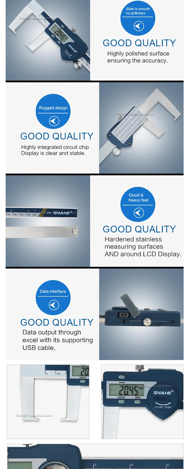 Description Picture 4 of itemSHAHE 0-150/200/300mm Digital Outside Groove Caliper With Flat Points Paquimetro Digital Vernier Caliper Digital Caliper Steel