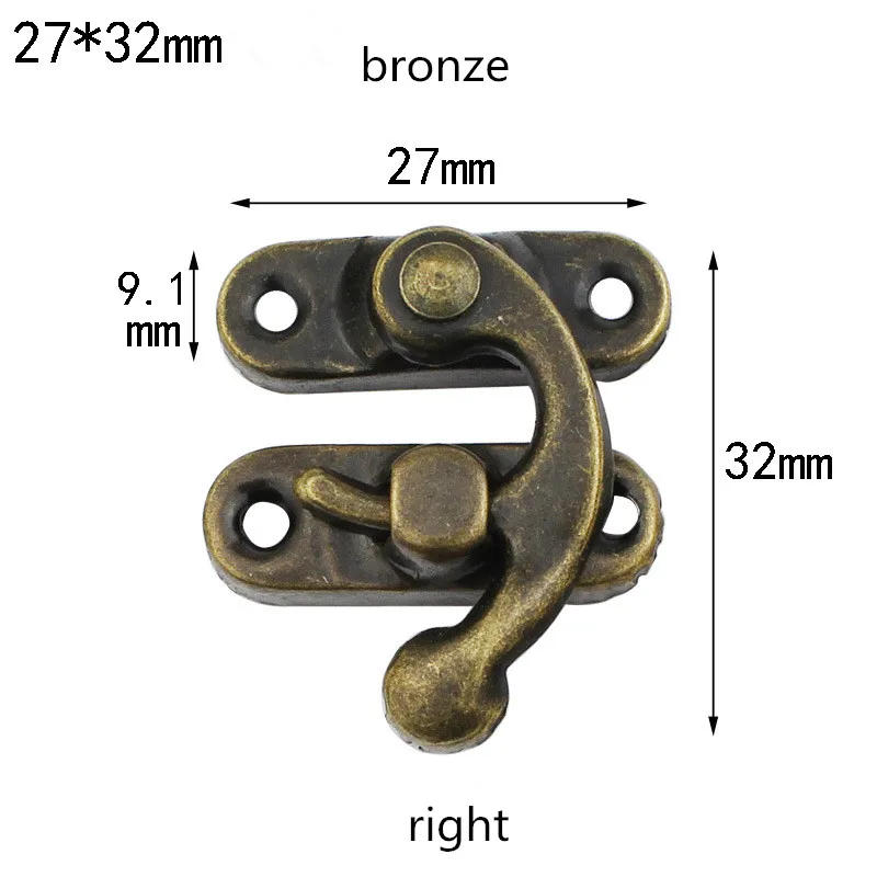 Description Picture 5 of item10pcs 32x27mm Antique Bronze Iron Padlock Hasp Hook Lock For Mini Jewelry Wooden Box With Screws Furniture Hardware clasp lock