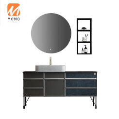 Modern Grey Color Floor Mounted Bathroom Vanity Cabinet with LED Mirror and Stainless Steel Shelf Customizable OEM