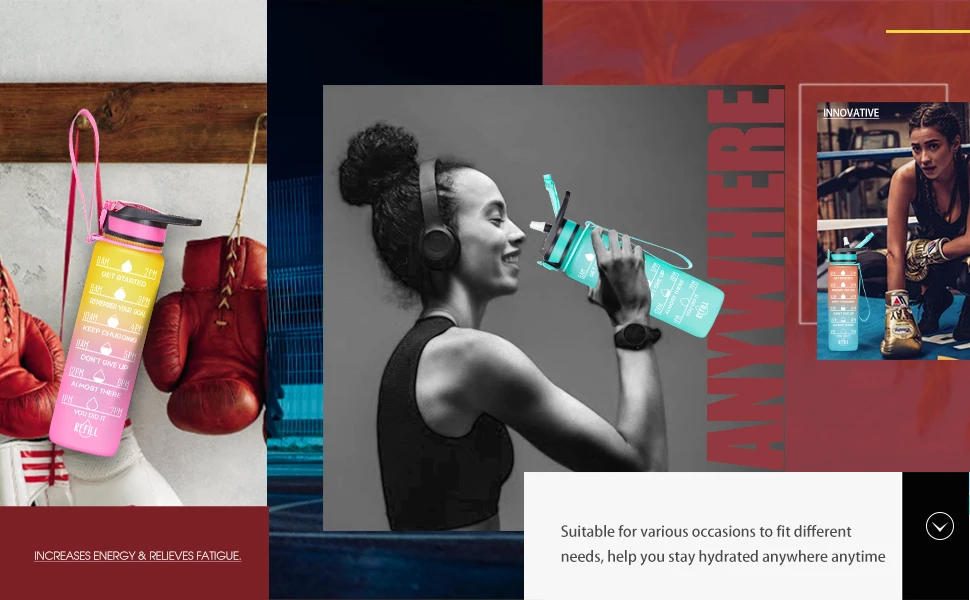 Description Picture 5 of item1Liter Portable Water Bottle with Straw Motivational Sports Water Bottle Leakproof Bottles Drinking Outdoor Travel Fitness Jugs