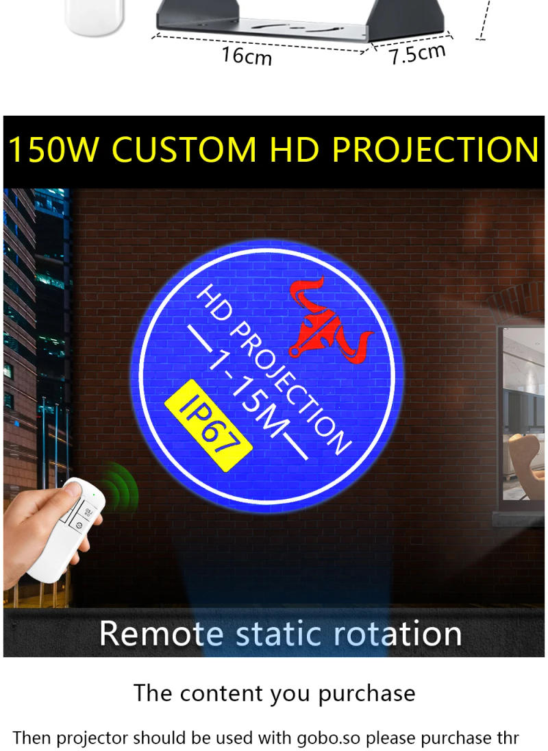 Description Picture 3 of itemCustom  Led 150W HD Indoor Door Head  Rotating Advertising Image Projection Lamp Gobo Logo Projector