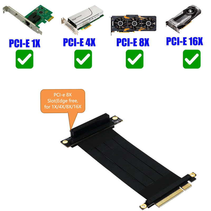 Description Picture 6 of itemPCI Express Extension Cable PCIE X8 to X8 Graphics Cards Riser Cable 90 Degree Right Angle PCI-E X8 Slot PCIe 8x Extender Cables