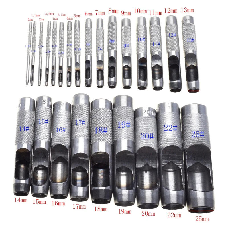 Description Picture 2 of item25 Size Pick Leather Tools Leather Punch Leathercraft Hole Craft Set Hollow Puncher Belt Punch 1.0mm-25mm for Clothing Canvas