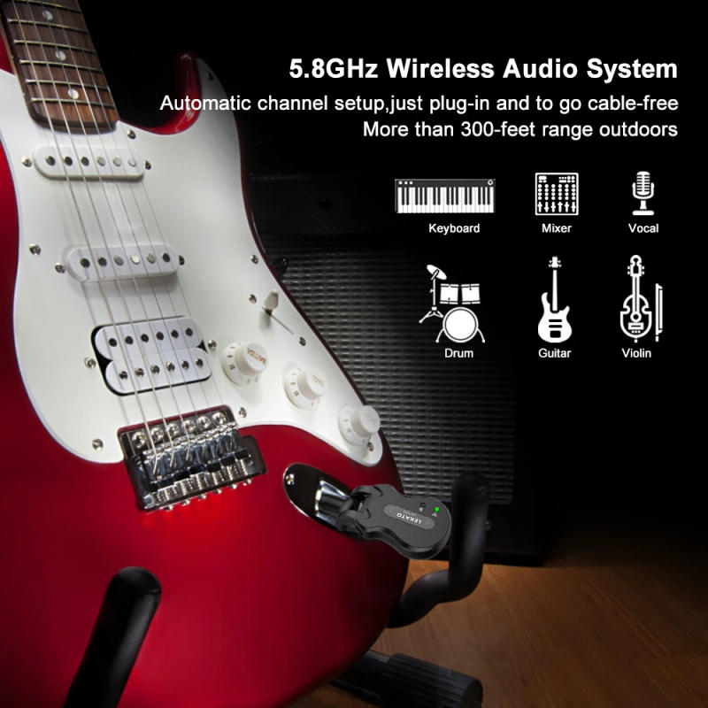 Description Picture 4 of itemLEKATO WS-50 Electric Guitar Transmitter Receiver System Wireless 4 Channels ISM 5.8Ghz Rechargeable For Guitar Accessories