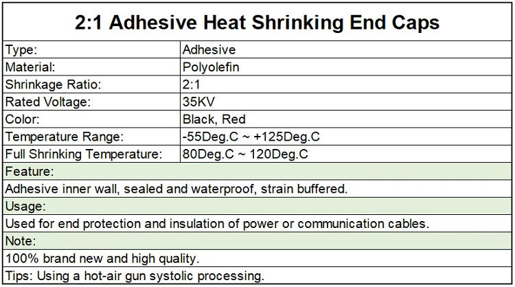 Description Picture 2 of itemDiameter 8 ~ 65mm 2:1 Heat Shrink End Seal Cap Adhesive Glue Lined PE Insulated 35KV Wrap Wire Protect Cover Bottom Cable Sleeve
