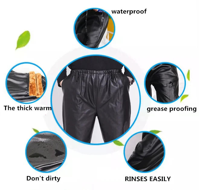 Description Picture 3 of itemMen's Winter Pants Faux Leather Brushed  PU Pants Thicken Casual chaparejos Fleece Trousers Plus Size XXXL Mens Men Clothing