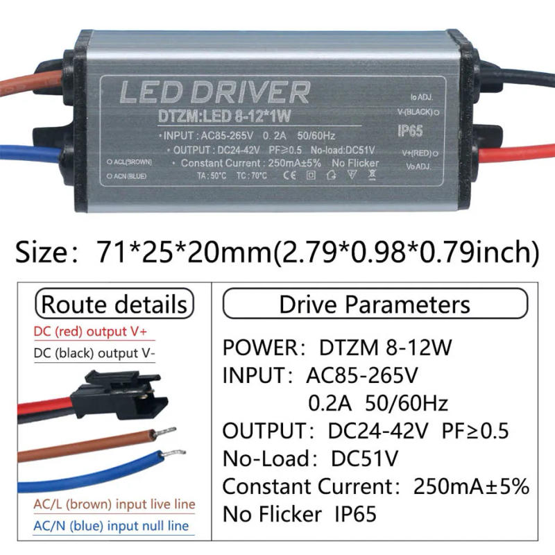 Description Picture 4 of itemLED Driver 1-3W 4-7W 8-12W 12-18W 18-25W 25-36W Adapter Transformer AC85V-265V 250mA WaterproofIP65 Power Supply For Panel Light