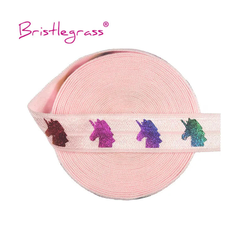 Description Picture 5 of itemBRISTLEGRASS 5 Yard 5/8" 15mm Rainbow Silver Gold Unicorn Foil Print Fold Over Elastics FOE Spandex Bands Tutu Dress Sewing Trim