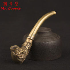 Vintage Brass Dragon Pattern Bent Smoking Tobacco Pipe Accessories Chinese Traditional Pure Copper Cigarette Holder Collections