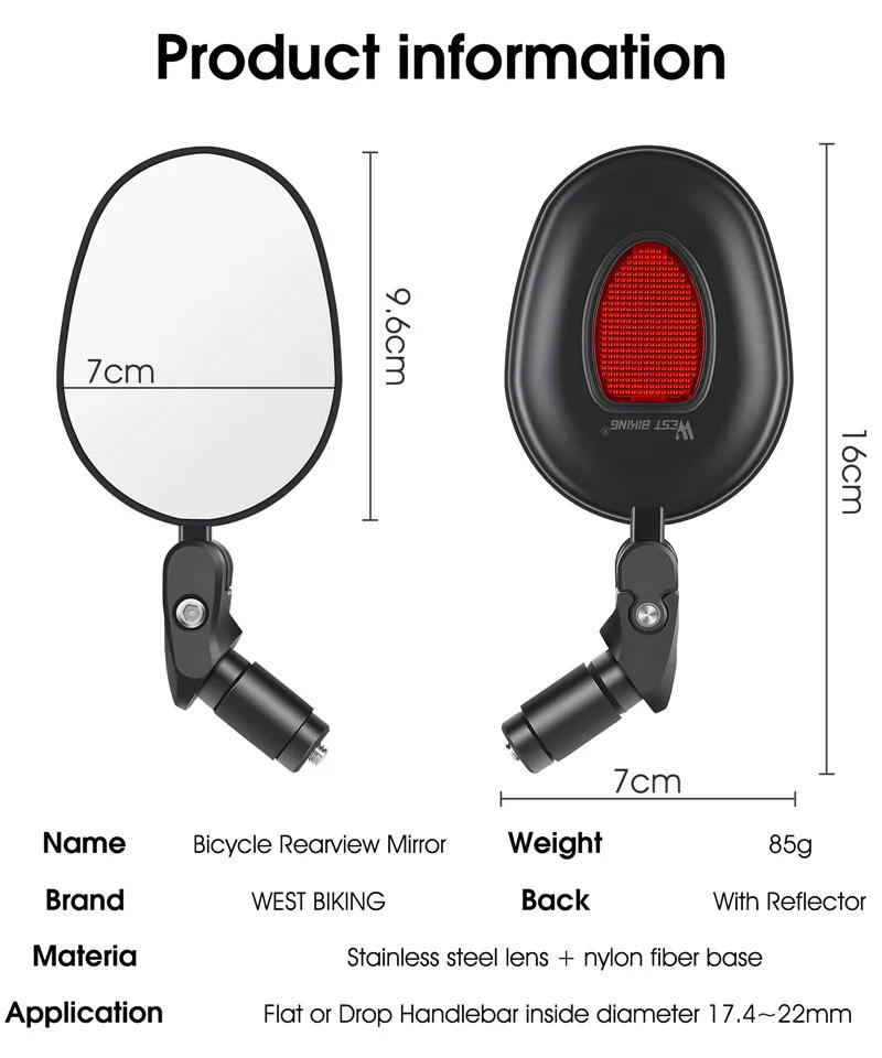 Description Picture 3 of itemWEST BIKING Bike Rearview Mirror MTB Road Bicycle Handlebar Mirror Wide Angle 360 Rotation Adjustable Cycling Rear View Mirror