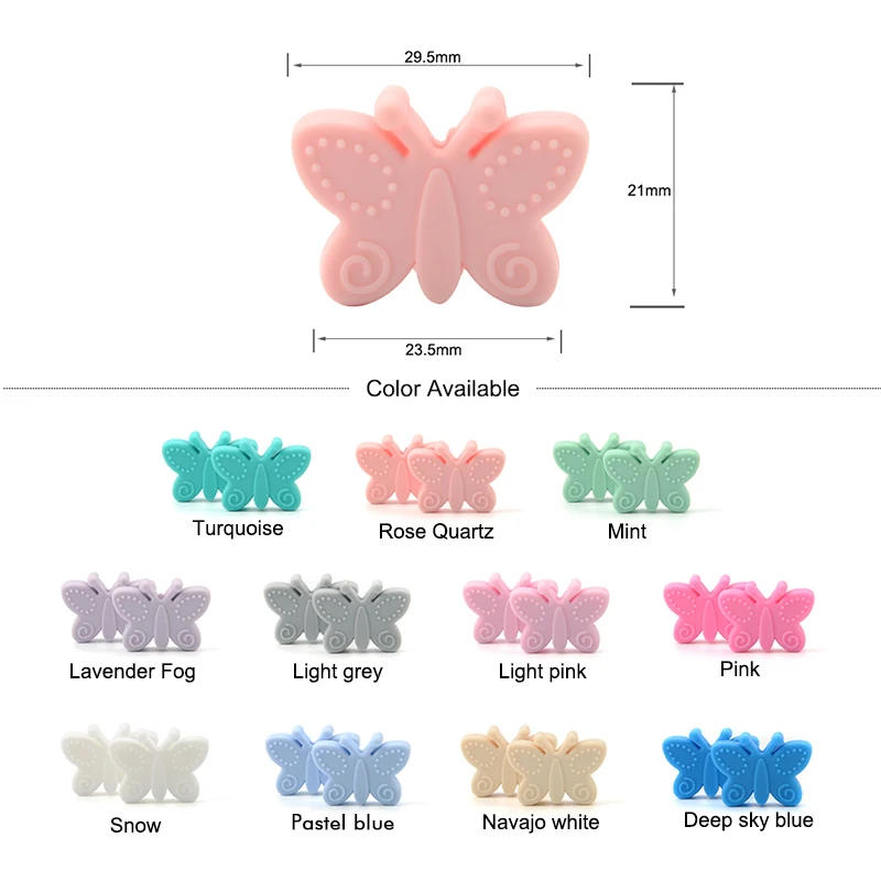Description Picture 2 of itemLOFCA 5PCS Butterfly Beads Silicone BPA Free Baby Teether Accessories For Teething Necklace Pacifier Clip DIY Nusring Gift Chew