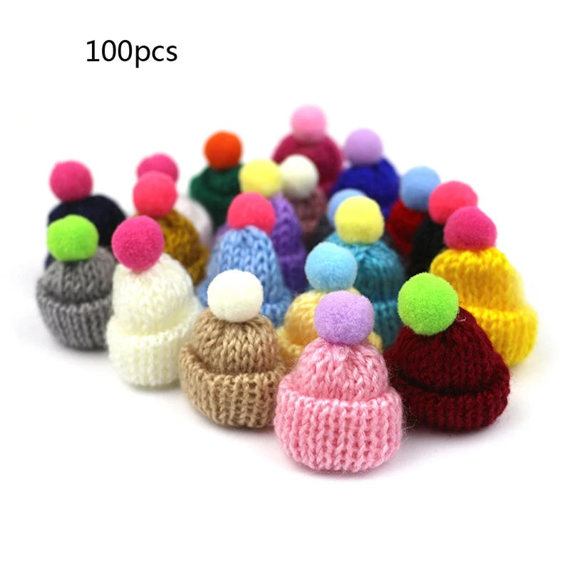 Description Picture 2 of item100Pcs Handmade Mini Finger Hat Pom Pom Hat Brooch Earrings Making Christmas Knit Hat Christmas Tree Ornaments Crafts