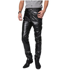 Pantalones rectos de cuero PU para hombre, pantalones de motocicleta, estilo informal, negro, Otoño e Invierno