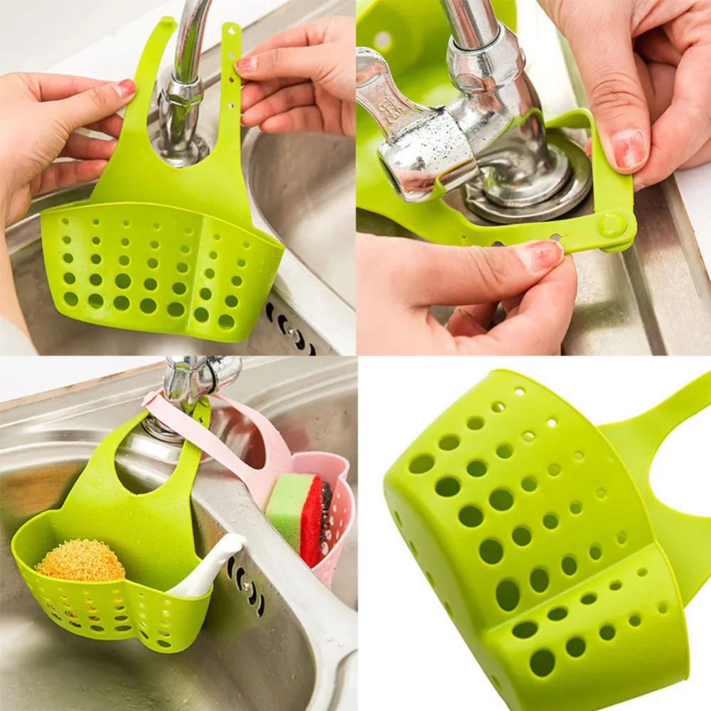 Description Picture 3 of itemPortable Home Kitchen Hanging Drain Bag Basket Soap Bath Storage Scrubbers Bathroom Drying Sponges Holder Rack Tools Sink Holder